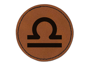 Libra Horoscope Astrological Zodiac Sign Round Iron-On Engraved Faux Leather Patch Applique - 2.5"