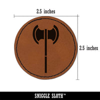 Medieval Battle Axe Round Iron-On Engraved Faux Leather Patch Applique - 2.5"