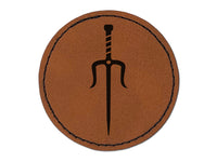 Ninja Weapon Sai Round Iron-On Engraved Faux Leather Patch Applique - 2.5"