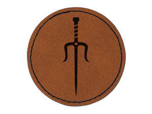 Ninja Weapon Sai Round Iron-On Engraved Faux Leather Patch Applique - 2.5"