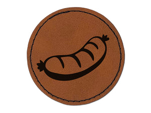 Oktoberfest Wiener Sausage Bratwurst Round Iron-On Engraved Faux Leather Patch Applique - 2.5"
