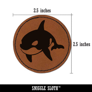 Orca Killer Whale Round Iron-On Engraved Faux Leather Patch Applique - 2.5"