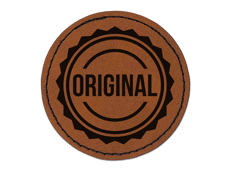 Original Circle Seal Round Iron-On Engraved Faux Leather Patch Applique - 2.5"