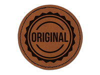 Original Circle Seal Round Iron-On Engraved Faux Leather Patch Applique - 2.5"