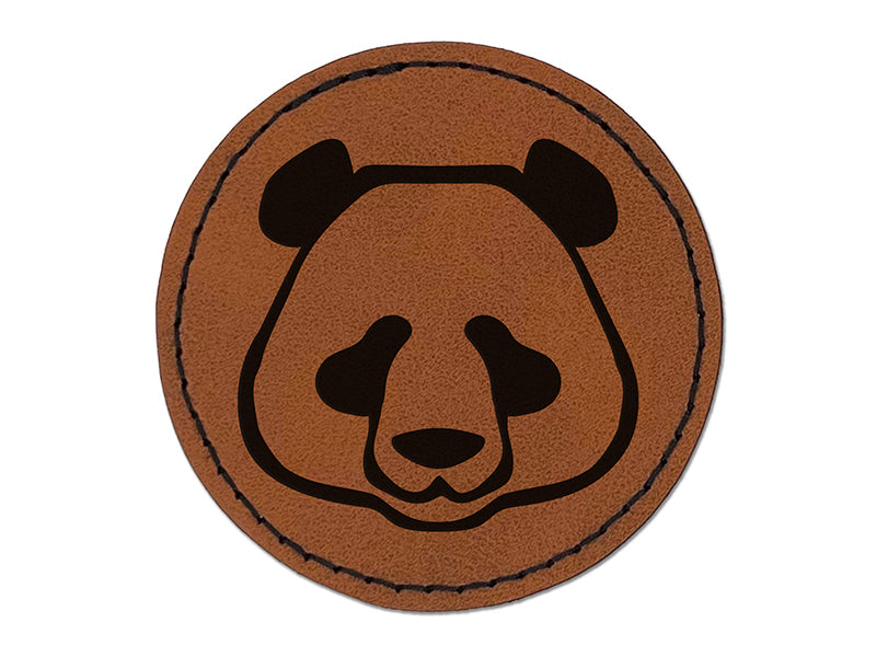 Panda Face Icon Round Iron-On Engraved Faux Leather Patch Applique - 2.5"