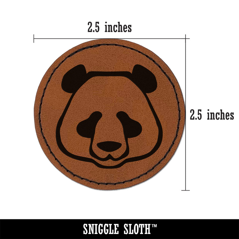 Panda Face Icon Round Iron-On Engraved Faux Leather Patch Applique - 2.5"