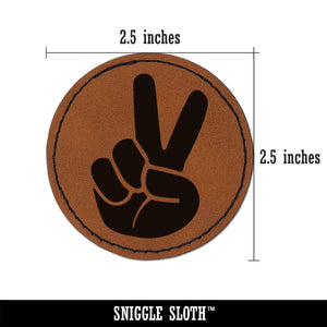 Peace Hand Sign Round Iron-On Engraved Faux Leather Patch Applique - 2.5"