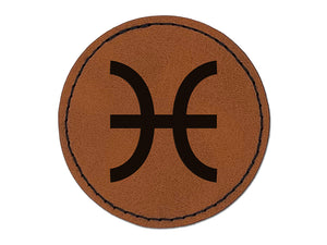 Pisces Horoscope Astrological Zodiac Sign Round Iron-On Engraved Faux Leather Patch Applique - 2.5"