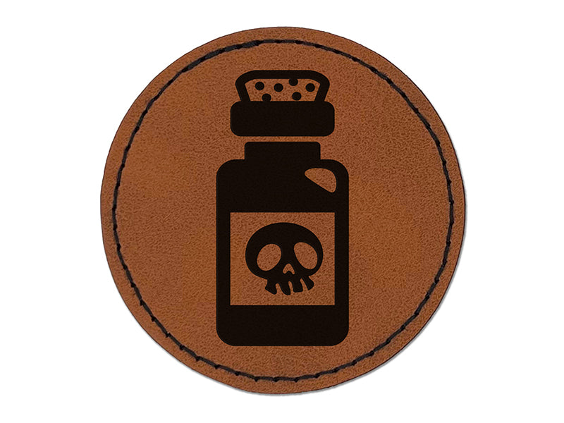 Poison Potion Bottle Round Iron-On Engraved Faux Leather Patch Applique - 2.5"