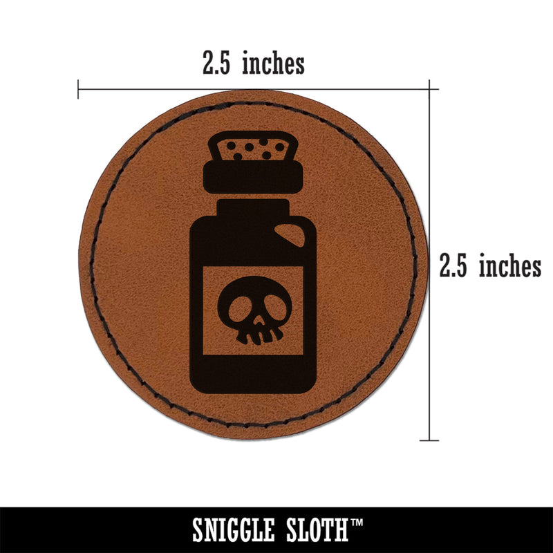 Poison Potion Bottle Round Iron-On Engraved Faux Leather Patch Applique - 2.5"