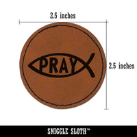 Pray Ichthys Fish Christian Sketch Round Iron-On Engraved Faux Leather Patch Applique - 2.5"