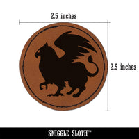 Regal Griffin Fantasy Silhouette Round Iron-On Engraved Faux Leather Patch Applique - 2.5"