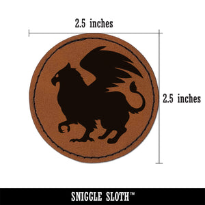 Regal Griffin Fantasy Silhouette Round Iron-On Engraved Faux Leather Patch Applique - 2.5"