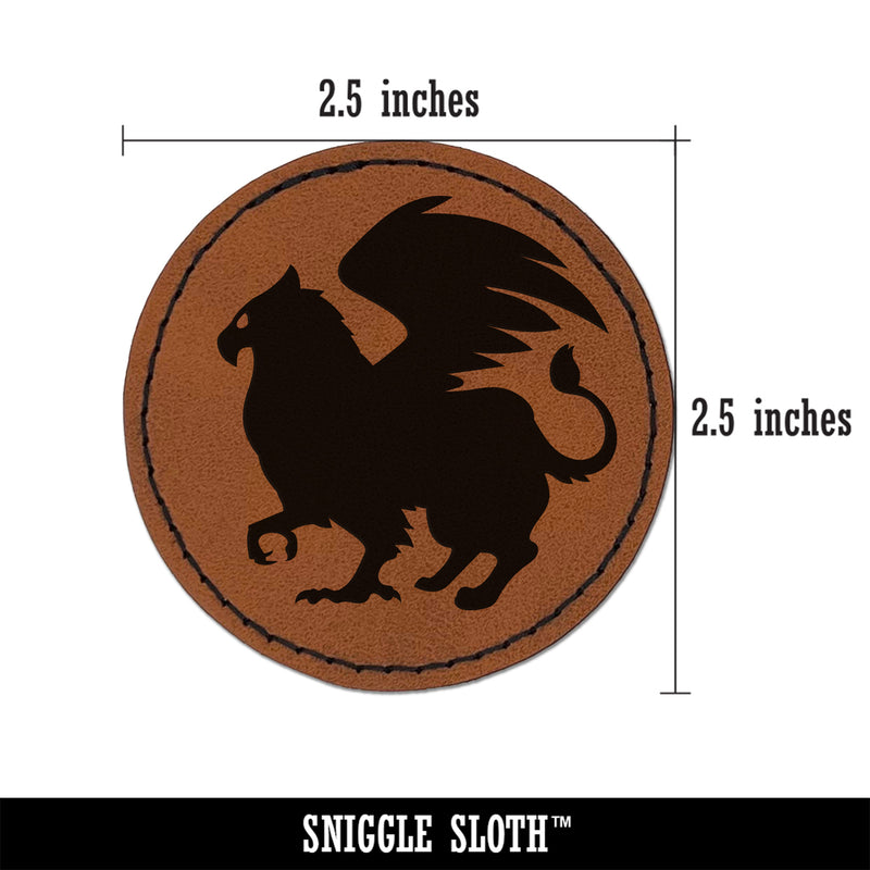 Regal Griffin Fantasy Silhouette Round Iron-On Engraved Faux Leather Patch Applique - 2.5"