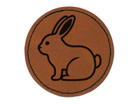 Resting Rabbit Bunny Easter Round Iron-On Engraved Faux Leather Patch Applique - 2.5"