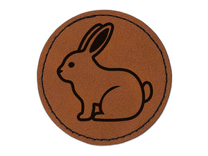 Resting Rabbit Bunny Easter Round Iron-On Engraved Faux Leather Patch Applique - 2.5"