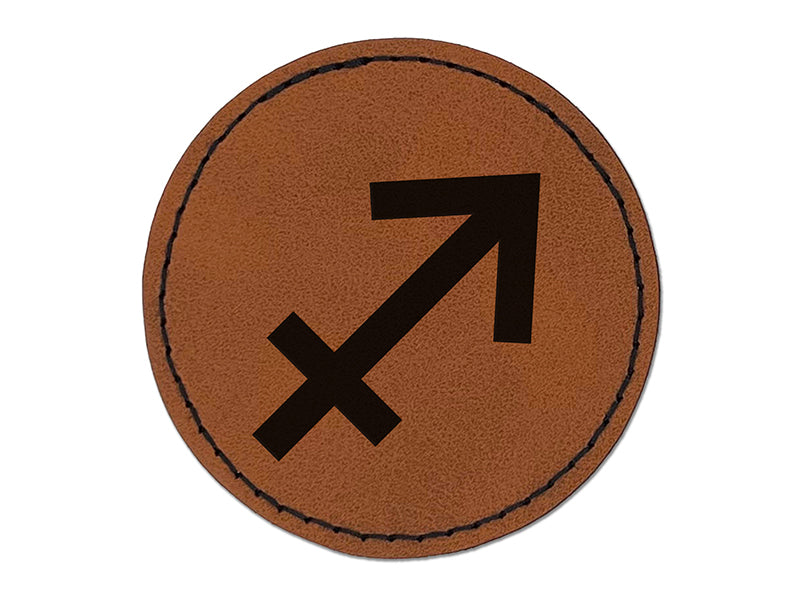 Sagittarius Horoscope Astrological Zodiac Sign Round Iron-On Engraved Faux Leather Patch Applique - 2.5"