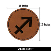 Sagittarius Horoscope Astrological Zodiac Sign Round Iron-On Engraved Faux Leather Patch Applique - 2.5"