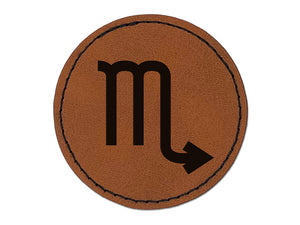 Scorpio Horoscope Astrological Zodiac Sign Round Iron-On Engraved Faux Leather Patch Applique - 2.5"