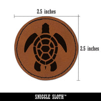 Sea Turtle Tribal Round Iron-On Engraved Faux Leather Patch Applique - 2.5"