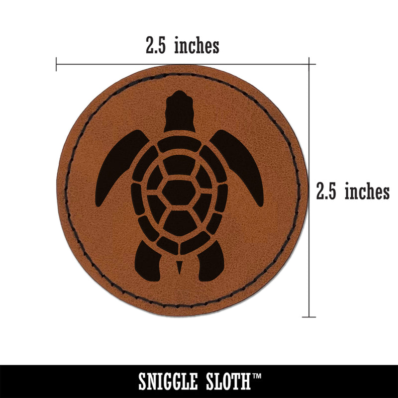 Sea Turtle Tribal Round Iron-On Engraved Faux Leather Patch Applique - 2.5"