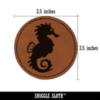 Seahorse Icon Round Iron-On Engraved Faux Leather Patch Applique - 2.5"