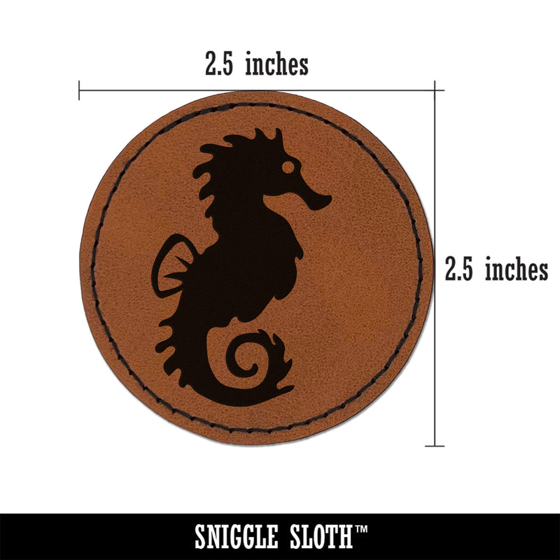 Seahorse Icon Round Iron-On Engraved Faux Leather Patch Applique - 2.5"