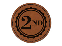 Second 2nd Place Circle Award Round Iron-On Engraved Faux Leather Patch Applique - 2.5"