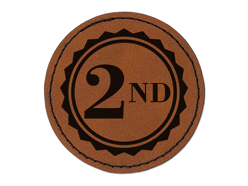 Second 2nd Place Circle Award Round Iron-On Engraved Faux Leather Patch Applique - 2.5"