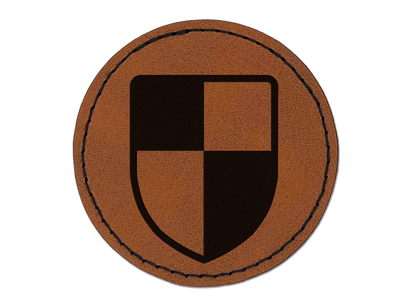 Shield Symbol of Protection Round Iron-On Engraved Faux Leather Patch Applique - 2.5"