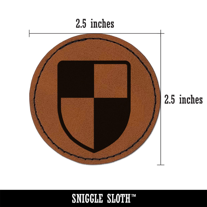 Shield Symbol of Protection Round Iron-On Engraved Faux Leather Patch Applique - 2.5"