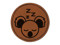 Sleepy Koala Head Round Iron-On Engraved Faux Leather Patch Applique - 2.5"