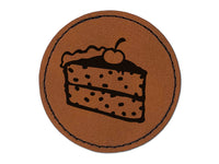 Slice of Cake Round Iron-On Engraved Faux Leather Patch Applique - 2.5"