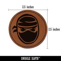 Sneaky Ninja Face Round Iron-On Engraved Faux Leather Patch Applique - 2.5"