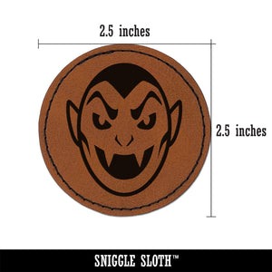 Spooky Vampire Head Halloween Round Iron-On Engraved Faux Leather Patch Applique - 2.5"