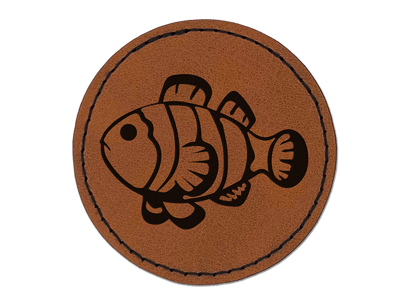 Striped Clownfish Round Iron-On Engraved Faux Leather Patch Applique - 2.5"