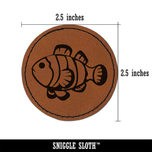 Striped Clownfish Round Iron-On Engraved Faux Leather Patch Applique - 2.5"