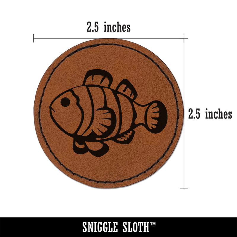 Striped Clownfish Round Iron-On Engraved Faux Leather Patch Applique - 2.5"