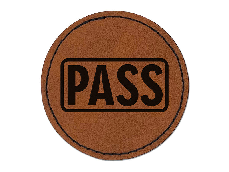 Test Result Pass Round Iron-On Engraved Faux Leather Patch Applique - 2.5"