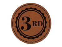 Third 3rd Place Circle Award Round Iron-On Engraved Faux Leather Patch Applique - 2.5"