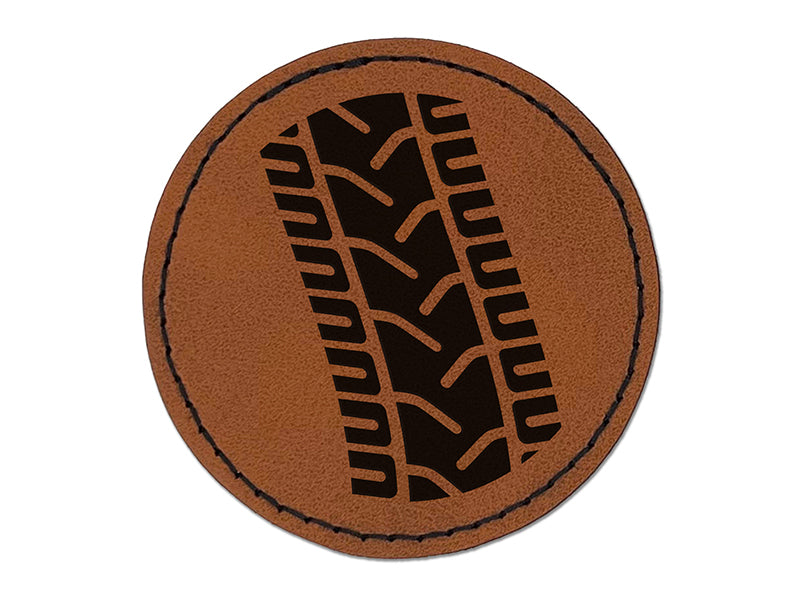 Tire Tread Track Round Iron-On Engraved Faux Leather Patch Applique - 2.5"