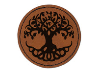 Tree of Life Round Iron-On Engraved Faux Leather Patch Applique - 2.5"