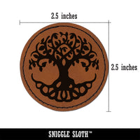 Tree of Life Round Iron-On Engraved Faux Leather Patch Applique - 2.5"