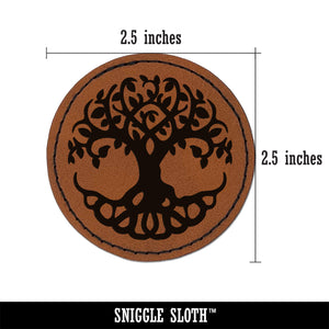 Tree of Life Round Iron-On Engraved Faux Leather Patch Applique - 2.5"