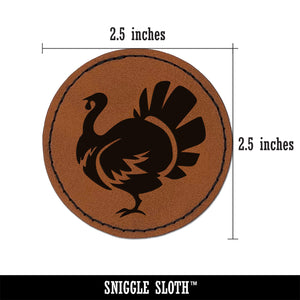 Turkey Silhouette Thanksgiving Round Iron-On Engraved Faux Leather Patch Applique - 2.5"