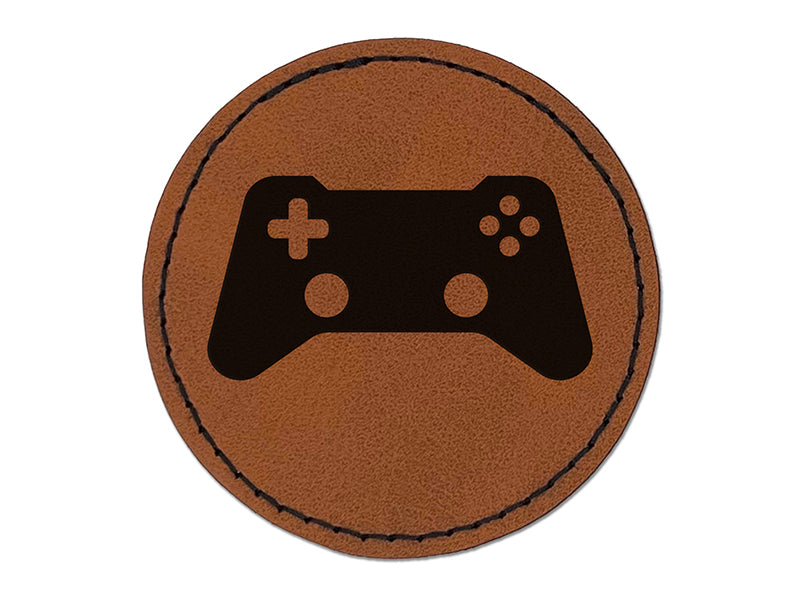 Video Game Controller Icon Round Iron-On Engraved Faux Leather Patch Applique - 2.5"