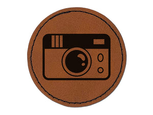 Vintage Disposable Camera Round Iron-On Engraved Faux Leather Patch Applique - 2.5"