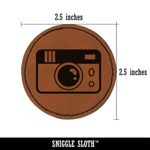 Vintage Disposable Camera Round Iron-On Engraved Faux Leather Patch Applique - 2.5"