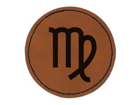 Virgo Horoscope Astrological Zodiac Sign Round Iron-On Engraved Faux Leather Patch Applique - 2.5"