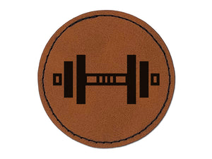 Weight Dumbbell Workout Icon Round Iron-On Engraved Faux Leather Patch Applique - 2.5"